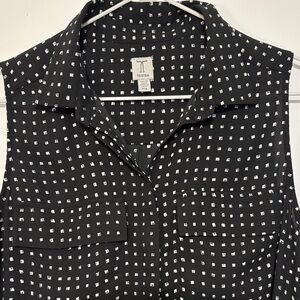 Tristan Black Button-Front Printed Sleeveless Shirt